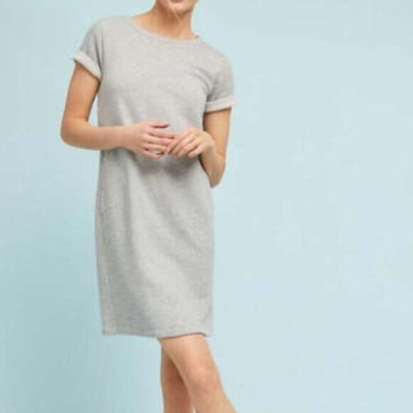Anthropologie Mini Sweatshirt Dress Medium Gray Cotton Short Sleeve Cloth Stone - Picture 1 of 5